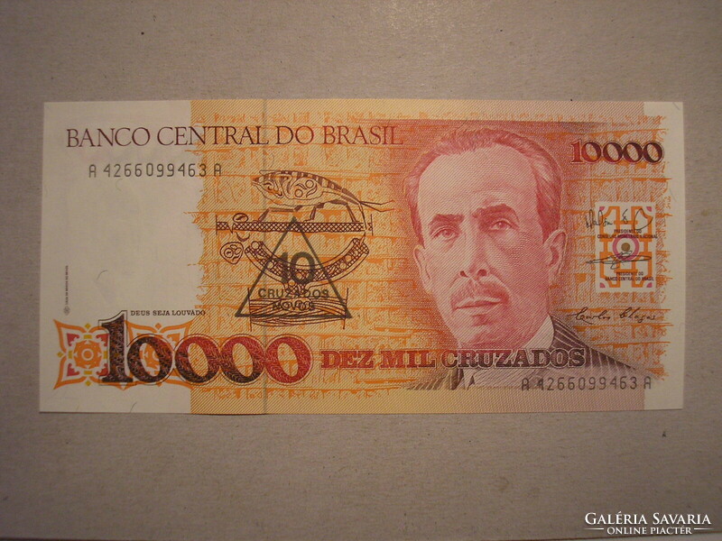 Brazil-10 new cruzados on 10000 cruzados 1989 oz