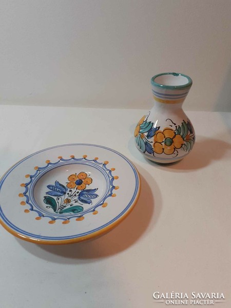 Pair of Habán folk art ceramic vase and plate