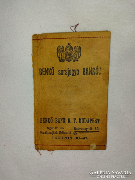 Benkő sorsjegy Bankó, befizetési bizonylatokkal 1932
