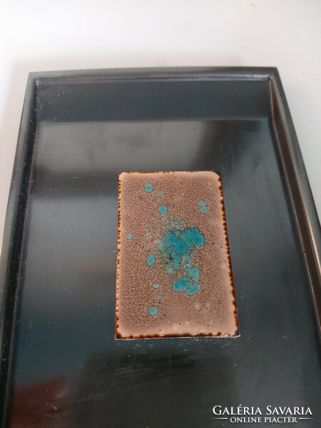 Very beautiful, interesting patina, colored metal plates, 4 pieces 12.5 x 8 cm