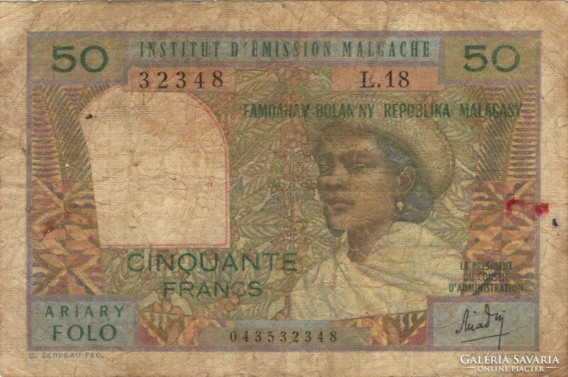 50 Francs 10 ariary 1969 Madagascar Malagasy Malgas