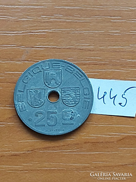 Belgium belgique - belgie 25 centimes 1942 ww ii. Zinc, iii. King Leopold 445