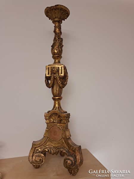 Baroque candle holder carved gilded wood 75cm