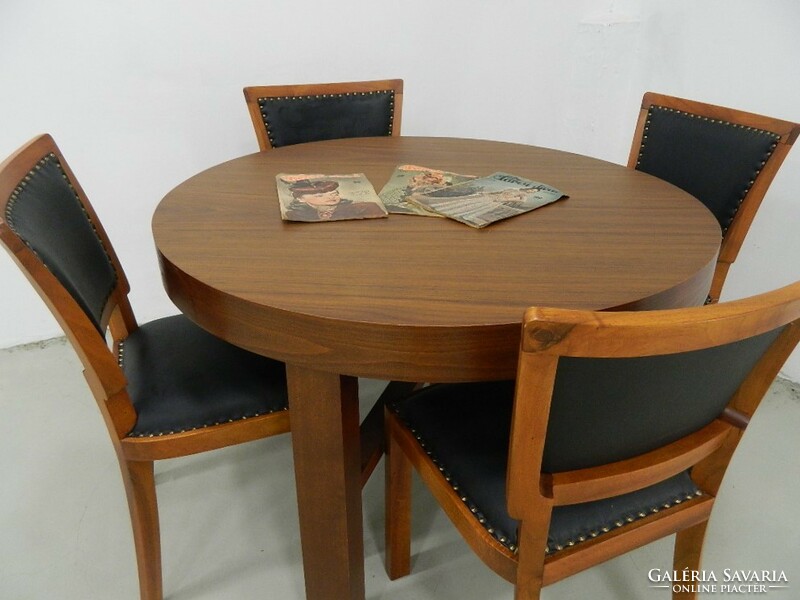 Art deco étkező vagy szalon garnitúra ( 4 db fekete bőr szék + 1 db asztal )