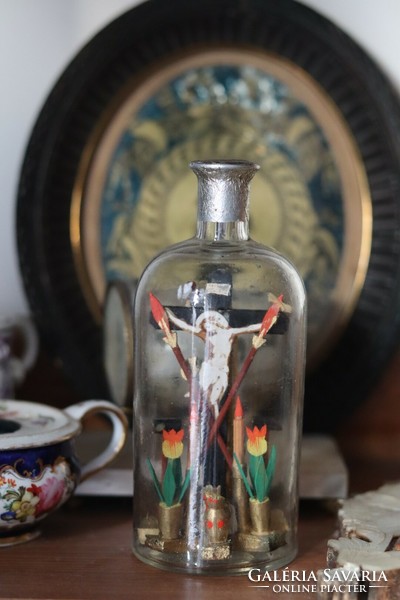 Old patience bottle - religious theme whimsy bottle