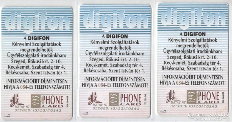 Magyar telefonkártya 0989  1993 Szeged   GEM 1    nincs, alsó, GEM 3 alsó  Moreno  17.000-50.000-17.