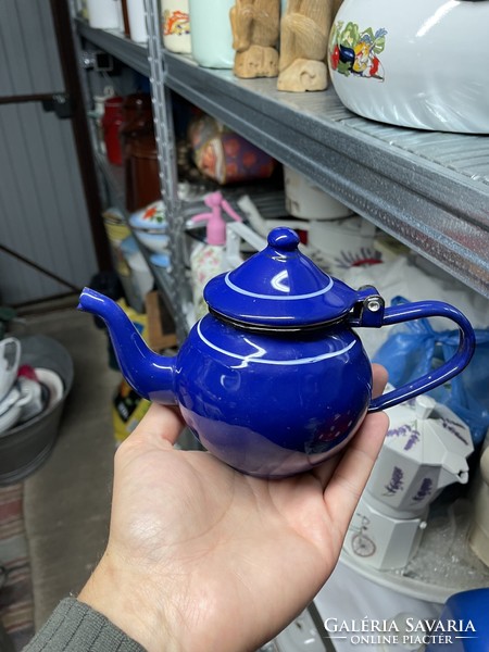 0.5 liter blue coffee pot enameled, enameled nostalgia piece, rustic decoration