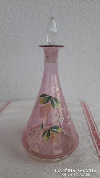 Art Nouveau blown glass enamel painted antique pourer, carafe, 23 cm