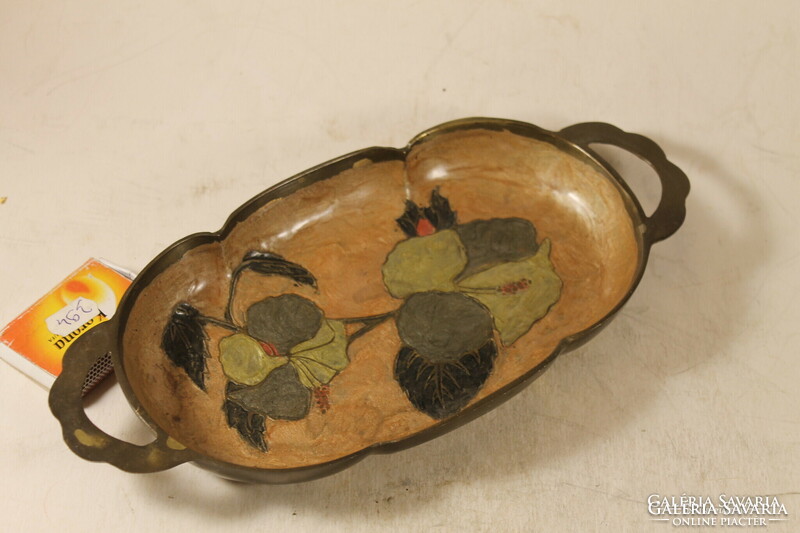 Fire-enameled bronze tray with handles