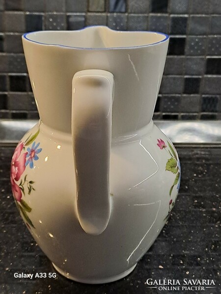 Retro lowland porcelain jug jug 18 cm with colorful floral decor, rarity gift mugs