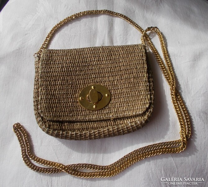 H m chain, crocheted bag with gold embroidery, party bag, reticule