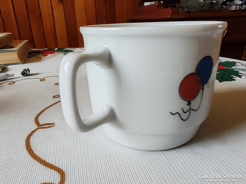 Zsolnay porcelain cocoa mug with clown and balloon pattern