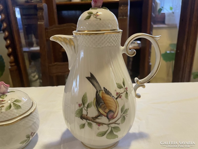 Hollóházi porcelán mokka készlet - Pannónia, madaras,15 részes
