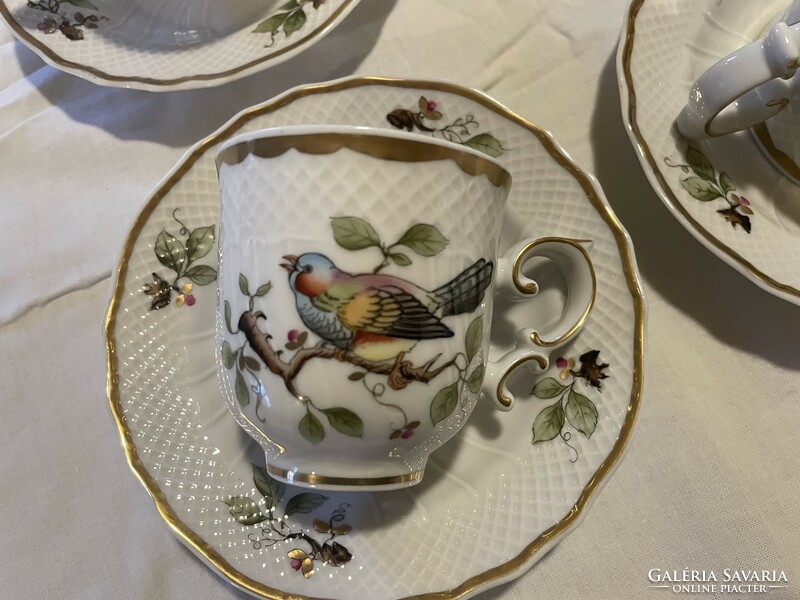 Hollóházi porcelán mokka készlet - Pannónia, madaras,15 részes