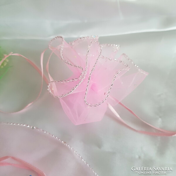 New, circular, shiny pink organza decorative bag, gift bag