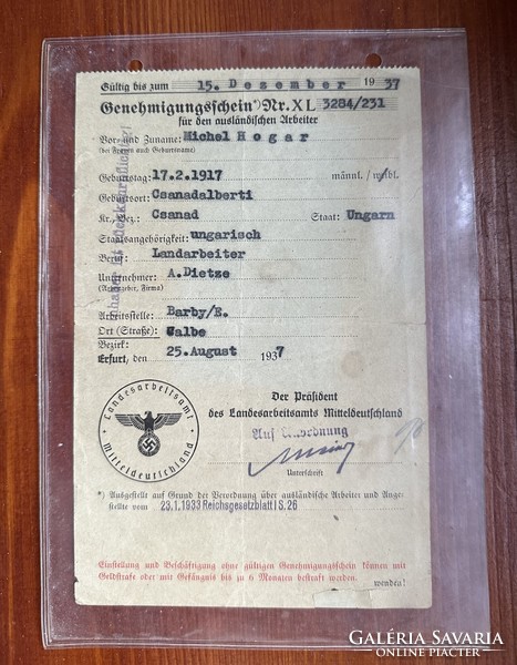 Employment certificate 1937