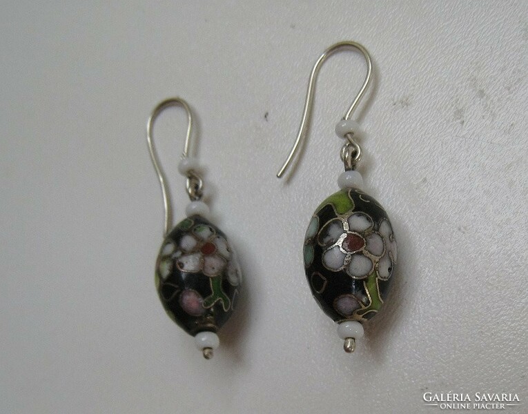 Silver earrings, diaphragm enamel, Japanese style