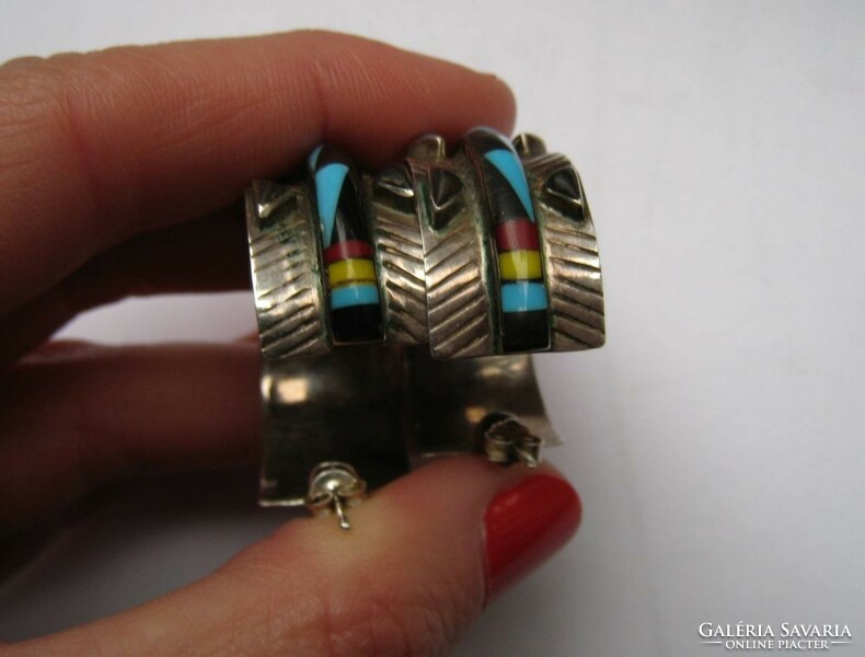 Indián kézműves design ezüst fülbevaló türkizekkel - navajo