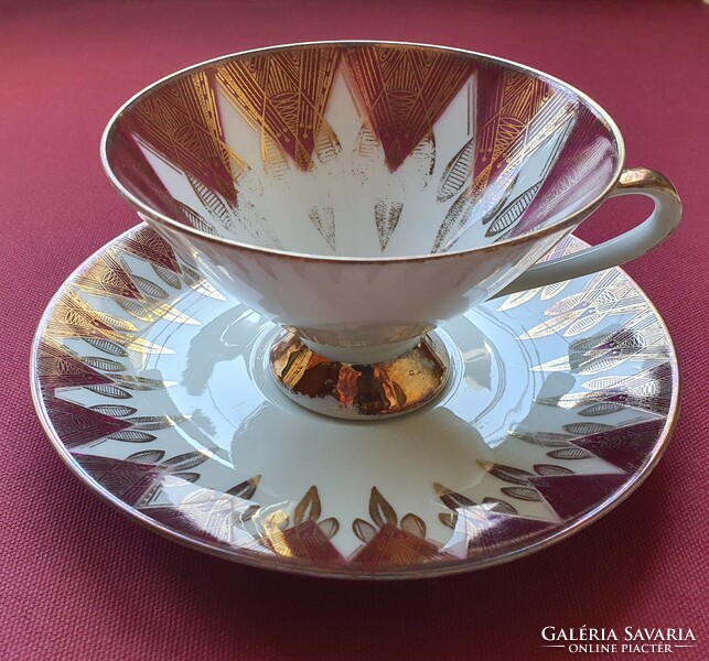 Bavaria Elfenbein német porcelán kávés teás szett csésze csészealj tányér dús mintázattal
