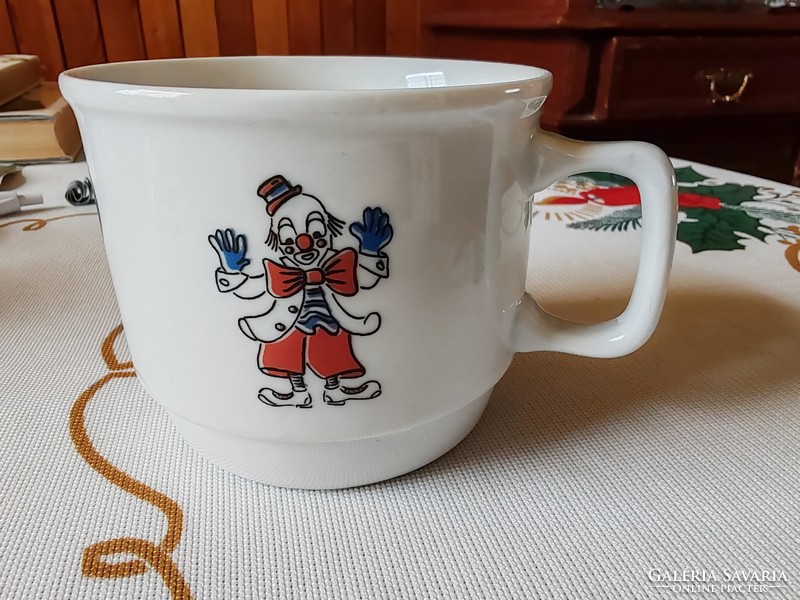 Zsolnay porcelain cocoa mug with clown and balloon pattern