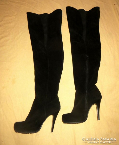 38-S split leather thigh high boots 11 cm heel 72 cm long topshop