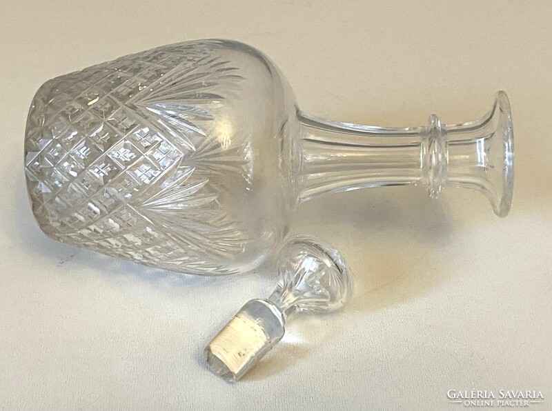 Small thick glass bottle with polished decoration and stopper 16.5 Cm