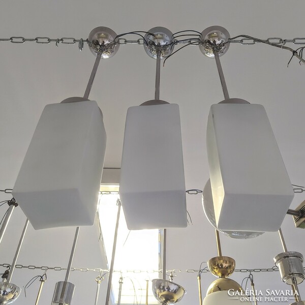 Bauhaus - art deco nickel-plated ceiling lamp trio renovated - frosted milk glass 
