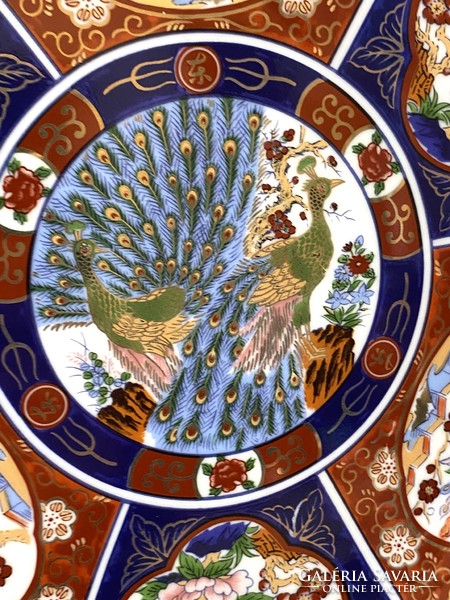 Imari porcelain bowl plate with Arabic inscription peacock decoration with original support 26.5 Cm