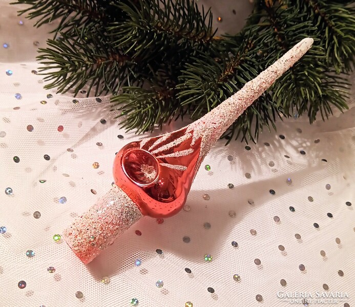 Retro üveg reflexes karácsonyfa dísz kis csúcsdísz 16cm