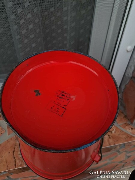 Red enamel, enameled Jászság Jászkiséri bucket, pail, nostalgia piece, rustic decoration