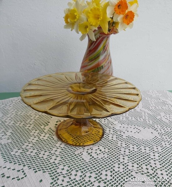 Beautiful glass pedestal cake stand offering fruit stand rustic midcentuey modern home decoration