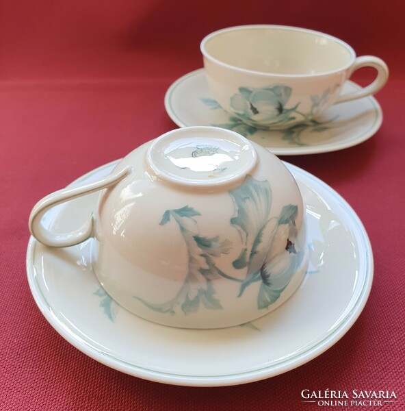 2 sets Hutschenreuther Bavarian German porcelain coffee tea cup saucer poppy flower pattern