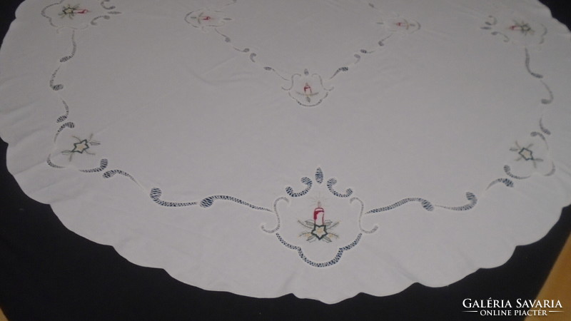Beautiful snow-white antique handmade lace tablecloth