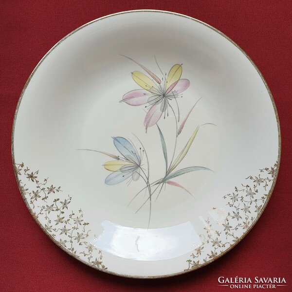 Bavaria német porcelán tálaló tál tányér arany széllel kínáló virág mintával