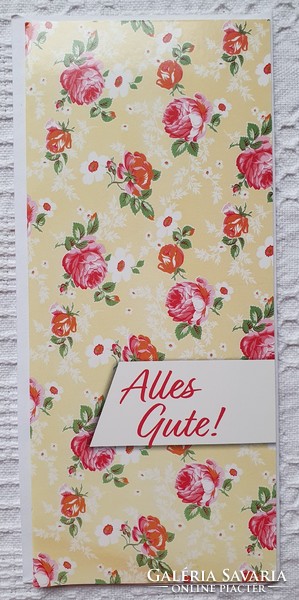 Jókívánság képeslap borítékkal üdvözlőlap üdvözlőkártya levelezőlap postatiszta német rózsa mintával