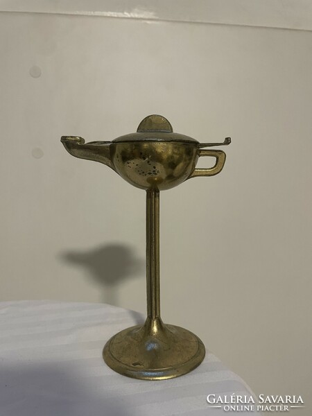 Rare antique solid copper tall table oil lamp
