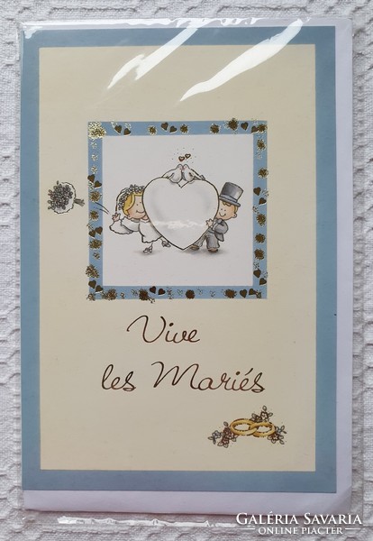 Esküvői francia jókívánság képeslap borítékkal üdvözlőlap üdvözlőkártya levelezőlap postatiszta