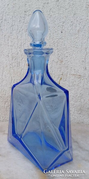 Art Deco likörös dugós pakack snapszos csiszolt kèk üveg ,EB Iser kristall ]kristàly palack jelzett