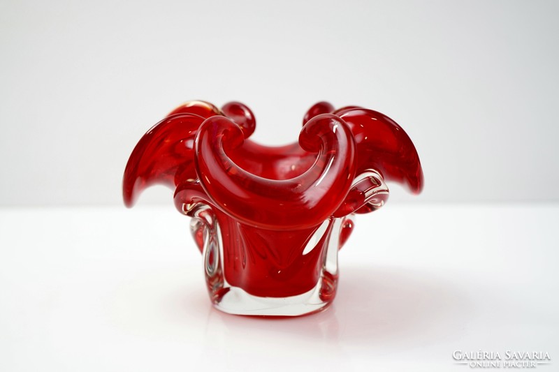 Mid century murano red glass bowl / retro ashtray / old retro