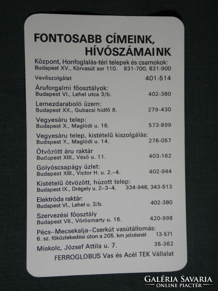 Card calendar, ferroglobus iron and steel company, Budapest, iron plant, warehouse, 1982, (4)