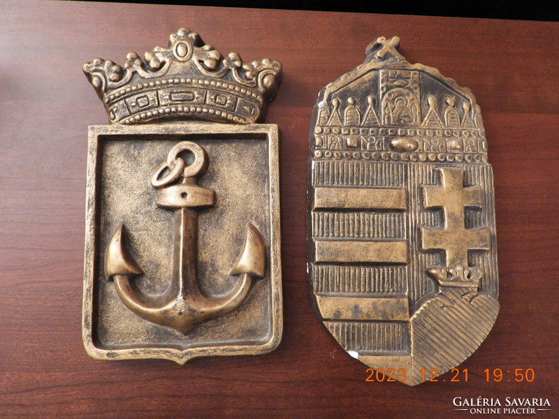 Ceramic ship and Hungarian coat of arms, wall decoration