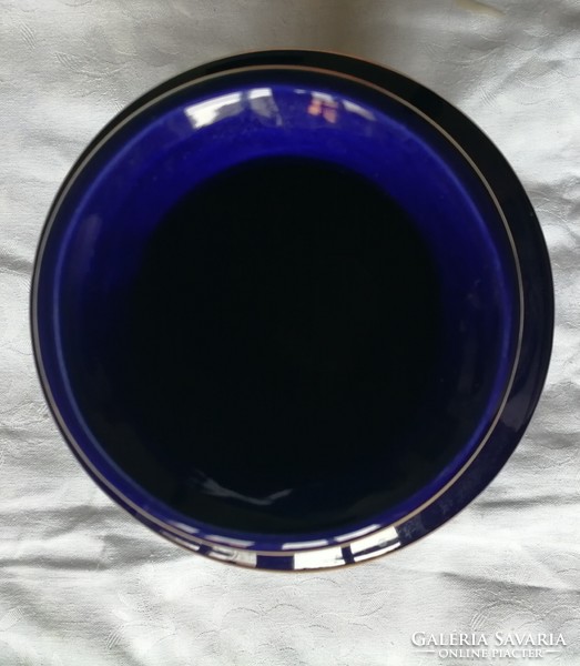 Cobalt blue porcelain vase 20 cm gilded painted flower pattern
