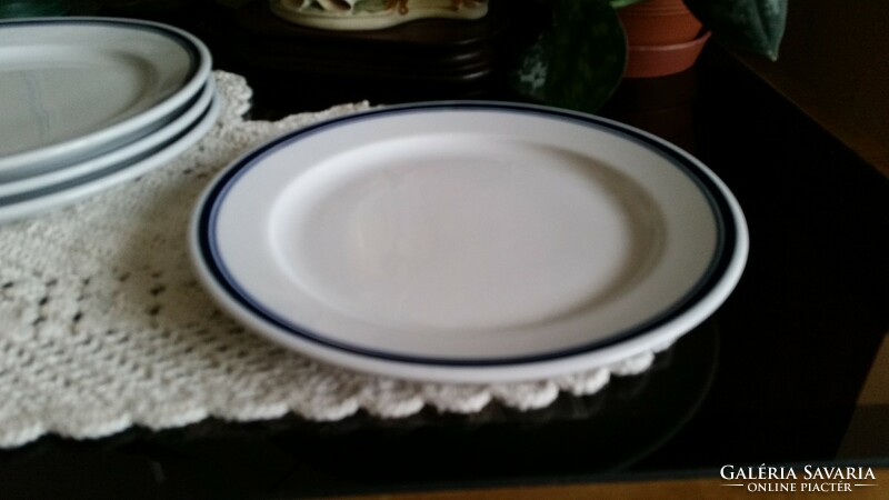 Ritka, 4 db Zsolnay porcelán süteményes tányér dupla kék csíkkal, 19  cm