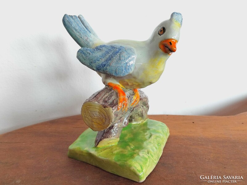 Izsépy ceramic singing bird figure statue sitting on a tree, small sculpture, vintage marked