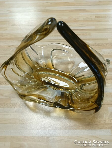 Smoky Czech bohemian glass basket