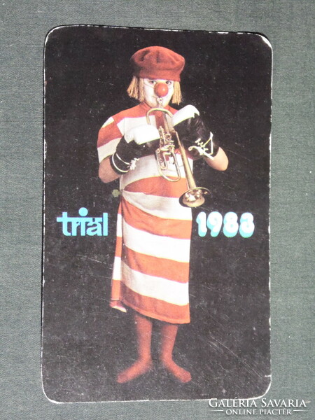 Card calendar, trial, sport, toy instrument store, Budapest, clown, 1983, (4)