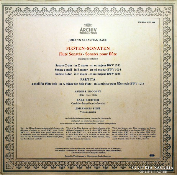 Bach -Nicolet •Richter •Fink - Flöten-Sonaten BWV 1033-1035 / Partita BWV 1013 (Vol. 2) (LP, Album)