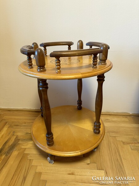 Antique inlaid round party cart or table
