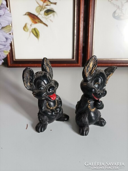 2 old bad bone figurines, ~ 11 cm high, with patent number on the back
