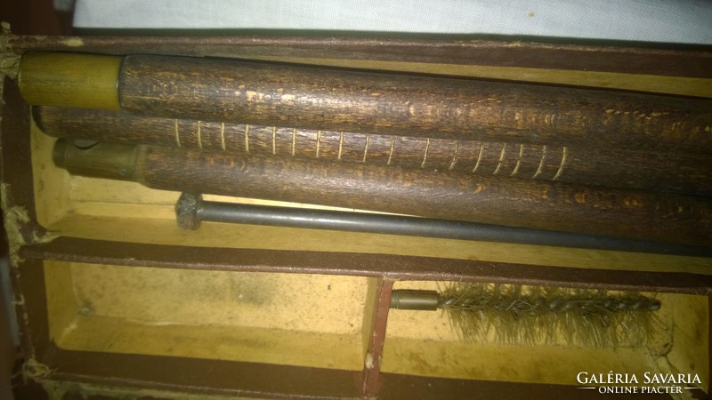 Old gun cleaning kit in a box, 6 pieces m 30x9 cm